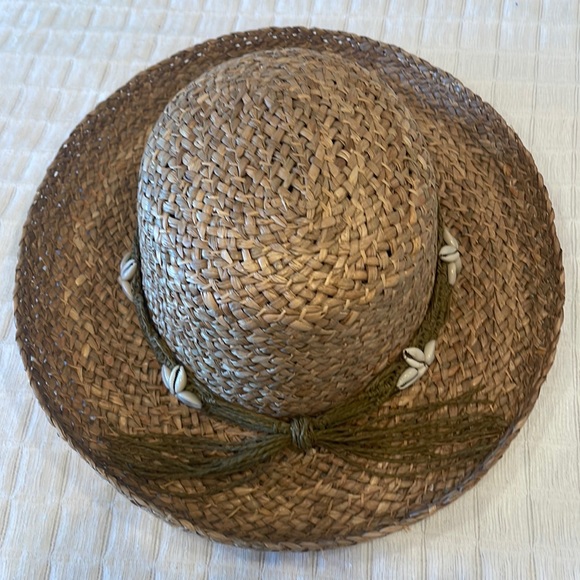 Sun N sand naturally hat wide brim summer Straw seashells tan one size fits most - Picture 1 of 10